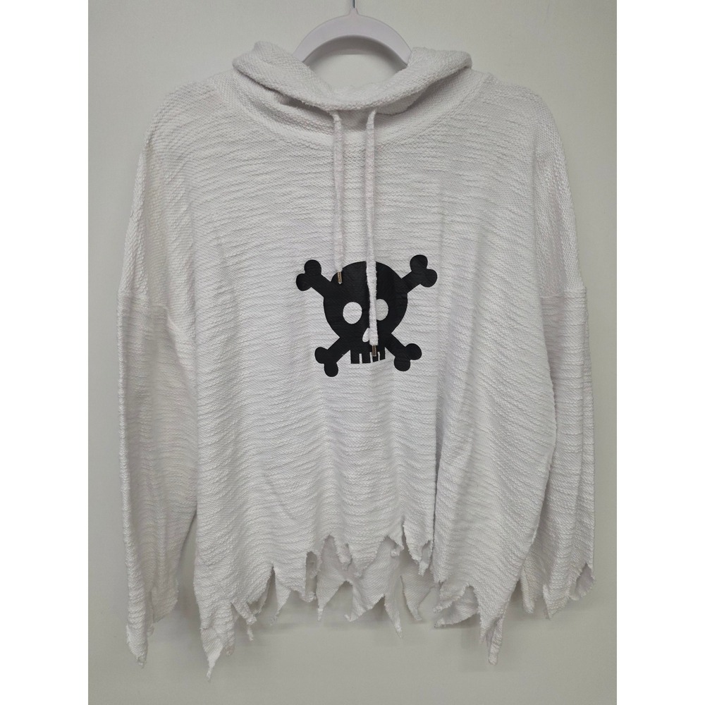 Halloween Grunge Punk Hoodie Skull Distressed Women XL Raw Cut Emo